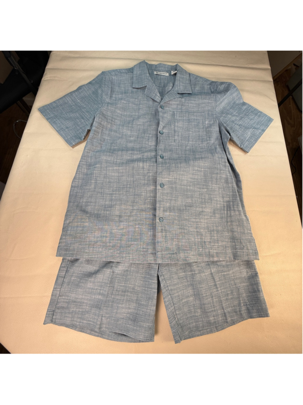 Cubavera Men’s Medium 2 Piece Shirt Shorts Set Blue Stretch Casual Resort